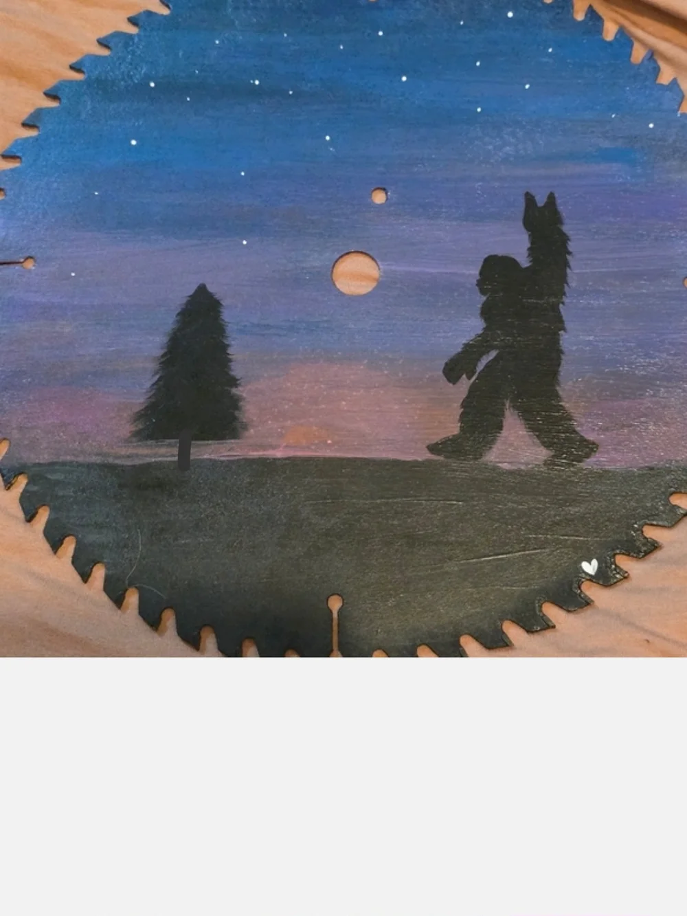 Custom Hand-Painted Saw Blade Double-Sided Bigfoot Silhouette Rustic Cabin Decor